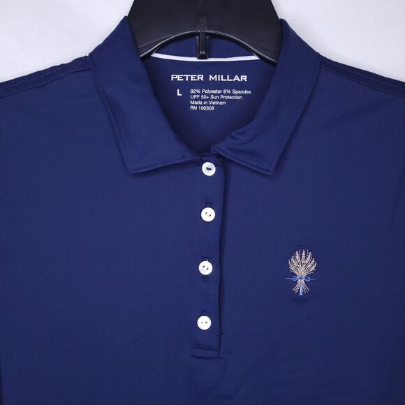 Peter Millar Polo Shirt Womens Large Navy UPF 50+ Sun Protection - Picture 1 of 10